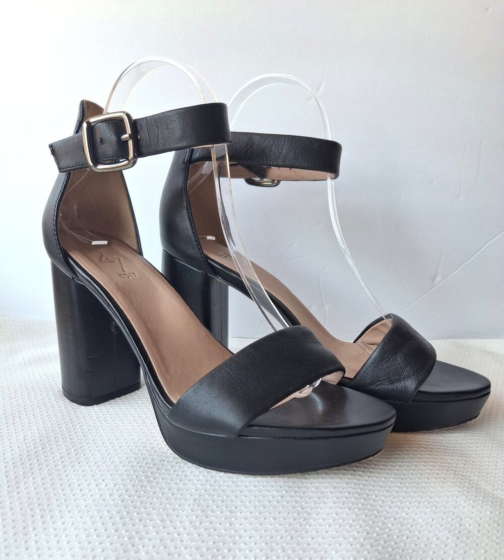 27 Edit Naturalizer Briar Black Leather Ankle Strap Platform Sandals Heels 8M